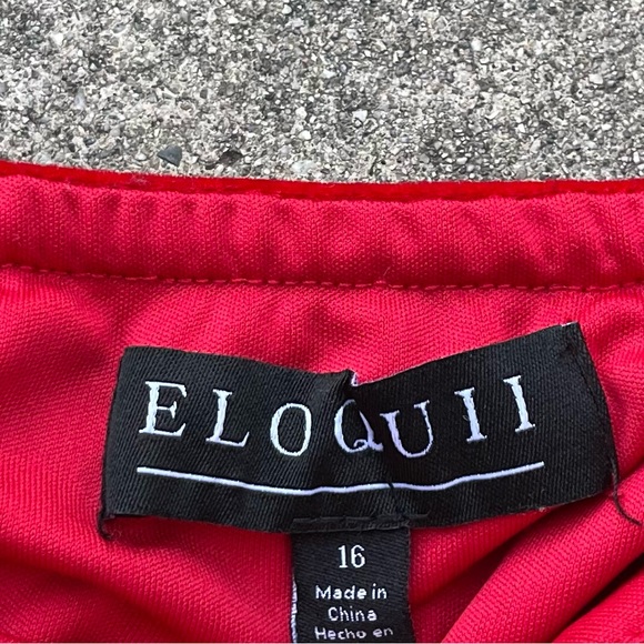 Eloquii Red Velvet Holiday Mini Dress Sz 16 Balloon Sleeves Party Dress preloved - Picture 7 of 8